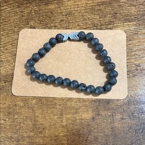 Black lava rock 🪨 Beaded Bracelet with Silver Accent